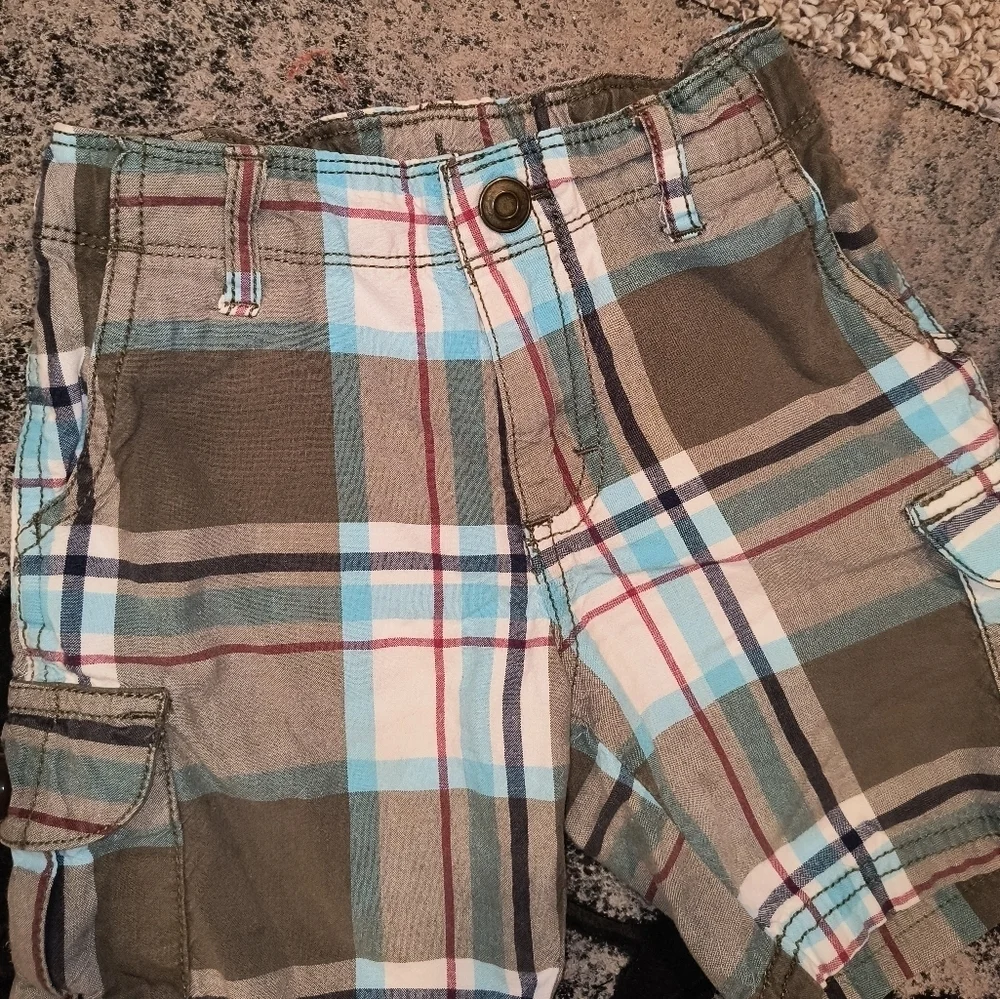 Carter's Boys Toddler Plaid Cargo Shorts Gray Blue Size 3T